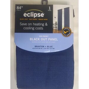 Eclipse Braxton Blue Blackout Curtain Panel 42 x 84 Rod Pocket Thermal Weave